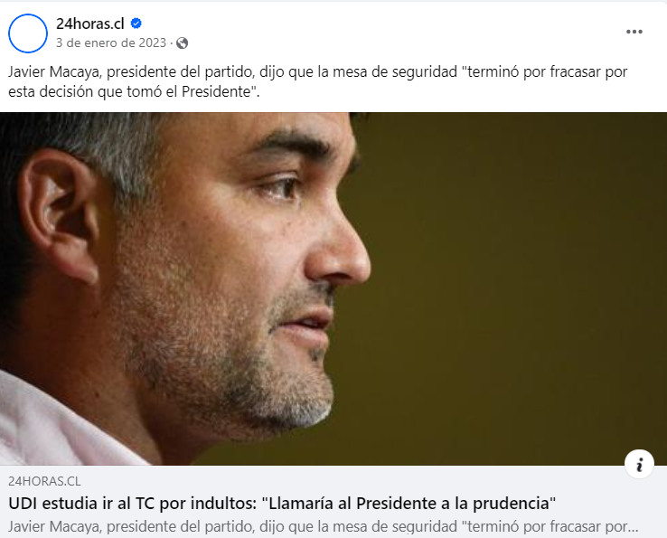 @24HorasTVN @javiermacaya Macaya, UDI: Enero 2023, abandonan mesa de Seguridad. Julio 2023, abandonan mesa de Reforma de Pensiones. Si la UDI estuviese dispuesta a dar soluciones a los chilenos, llegarían a acuerdos, pero ni siquiera han sido capaces de mantener el dialogo.