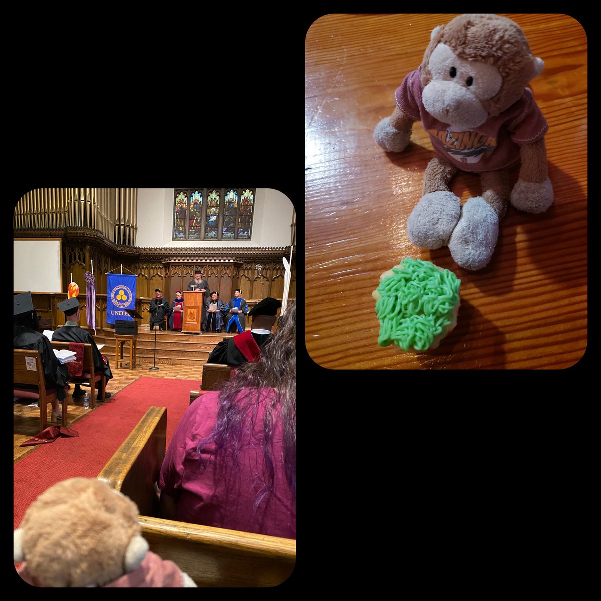 TravelingMocha's tweet photo. I enjoyed watching the Commencement ceremony for United Theological's class of 2024. And I was so excited to see cupcakes that were JUST MY SIZE at an after party! #MonkeyBusiness #MinnesotaMonkeys #Congratulations2024 #cupcake https://t.co/QaienqQ6Jf