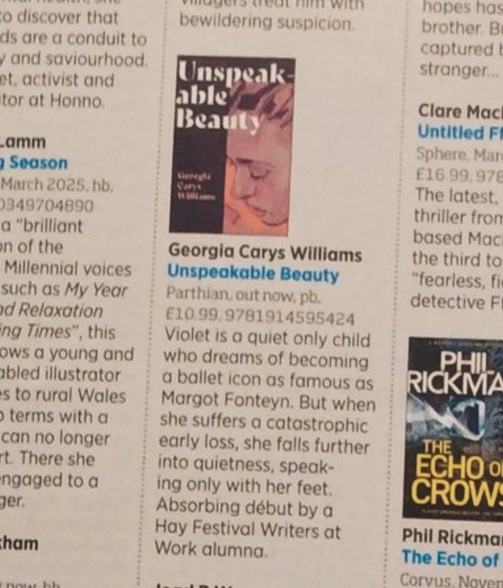 📖Had no idea Unspeakable Beauty featured in @thebookseller this week! 👀 My debut novel is out now @parthianbooks 🙌🏻 Available here and at all good bookstores: 🔗 parthianbooks.com/products/unspe… #Books #DebutNovel #Authors #Writers #Fiction #Ballet #Dance