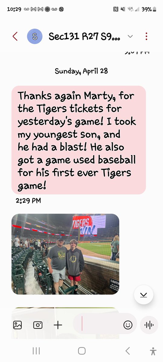 A note and photos from a Hugeshow Tigers ticket winner who texted Tigers to 21000. This is awesome.