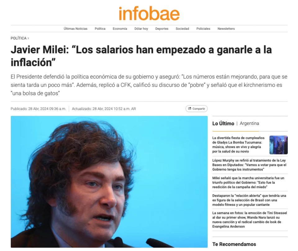 El presidente se refiere a los sueldos de su hermana, los hermanos Adorni, los senadores y sobre todo los directivos de YPF a los que les autorizó un aumento para ganar 70 mil dólares mensuales. Nomás que no cabía en el título.