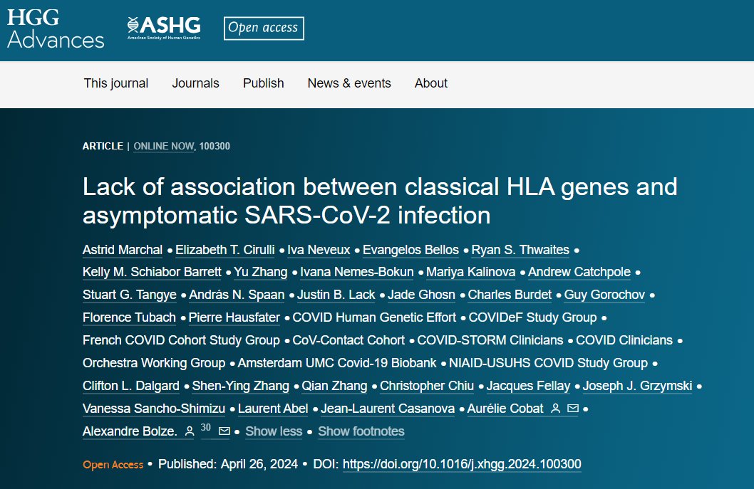 📢New from @alexbolze @AurelieCobat & colleagues 📰Lack of association between classical HLA genes and asymptomatic #SARSCoV2 infection 👉bit.ly/3QoDj8V