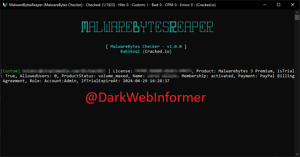 DarkWebInformer's tweet image. ⚠️Malwarebytes Reaper⚠️is a #Malwarebytes checker with full account and license key capture made by BabiKoqi.
#CTI #Darknet #DarkWeb #DarkWebInformer #Cybercrime #Cybersecurity #Cyberattack #Infosec