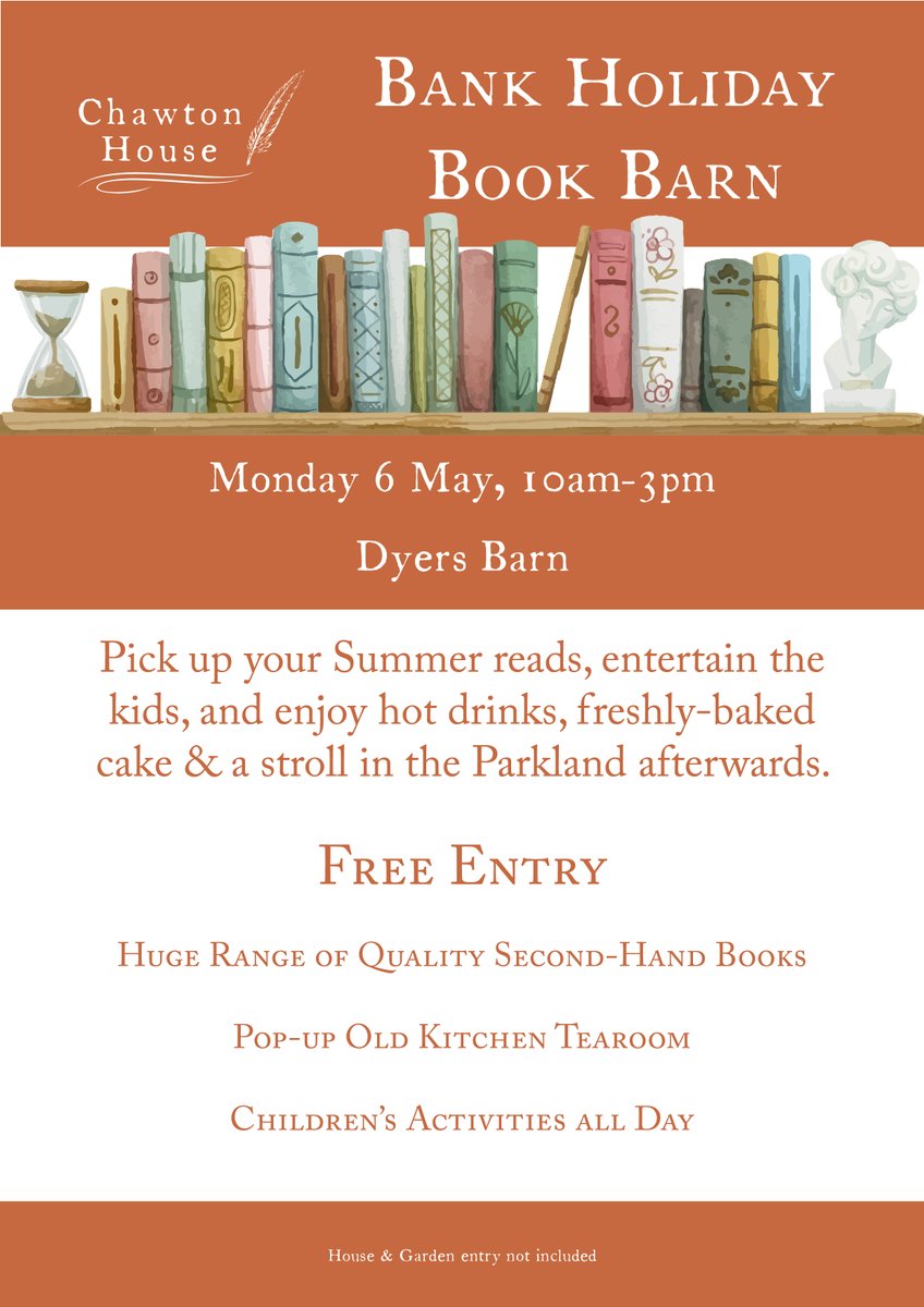 There will be hundreds of books to purchase from our second-hand book sale in Dyers' Barn, 6 May We'll have a reading corner for kids to enjoy a sit down with one of our Volunteers, with refreshments & cake to purchase too! The Old Kitchen Tearoom will be open as usual 10am-4pm