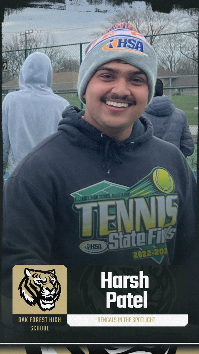 Spotlight Athlete: Harsh is a two time IHSA Sectional Doubles champion and State qualifier! He continues to have a great senior year and will look to lead the Bengals in the SSC Conference tournament in May!!