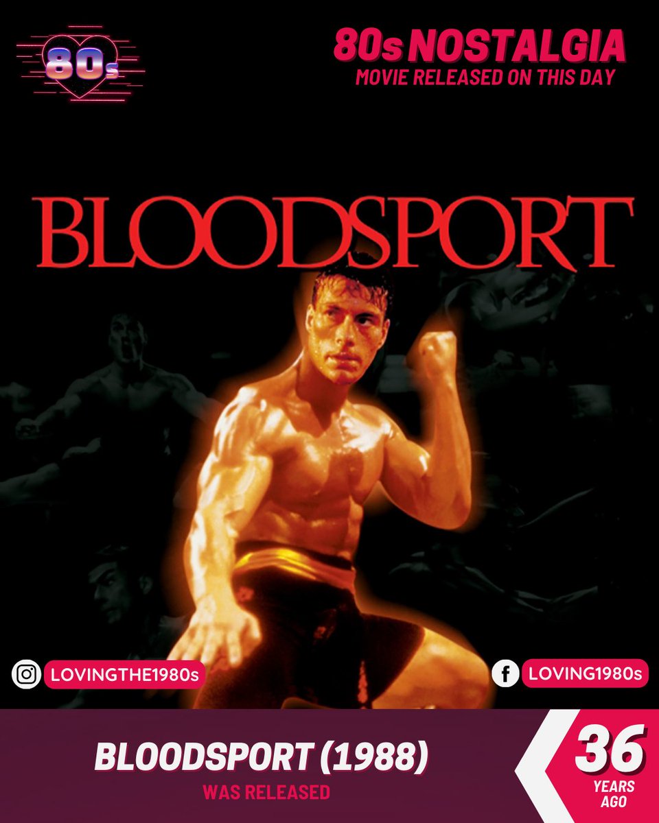36 years ago today, Bloodsport was released! 📷
#Lovingthe80s #80sNostalgia #80smovie #Bloodsport #JeanClaudeVanDamme #LeahAyres #ForestWhitaker
