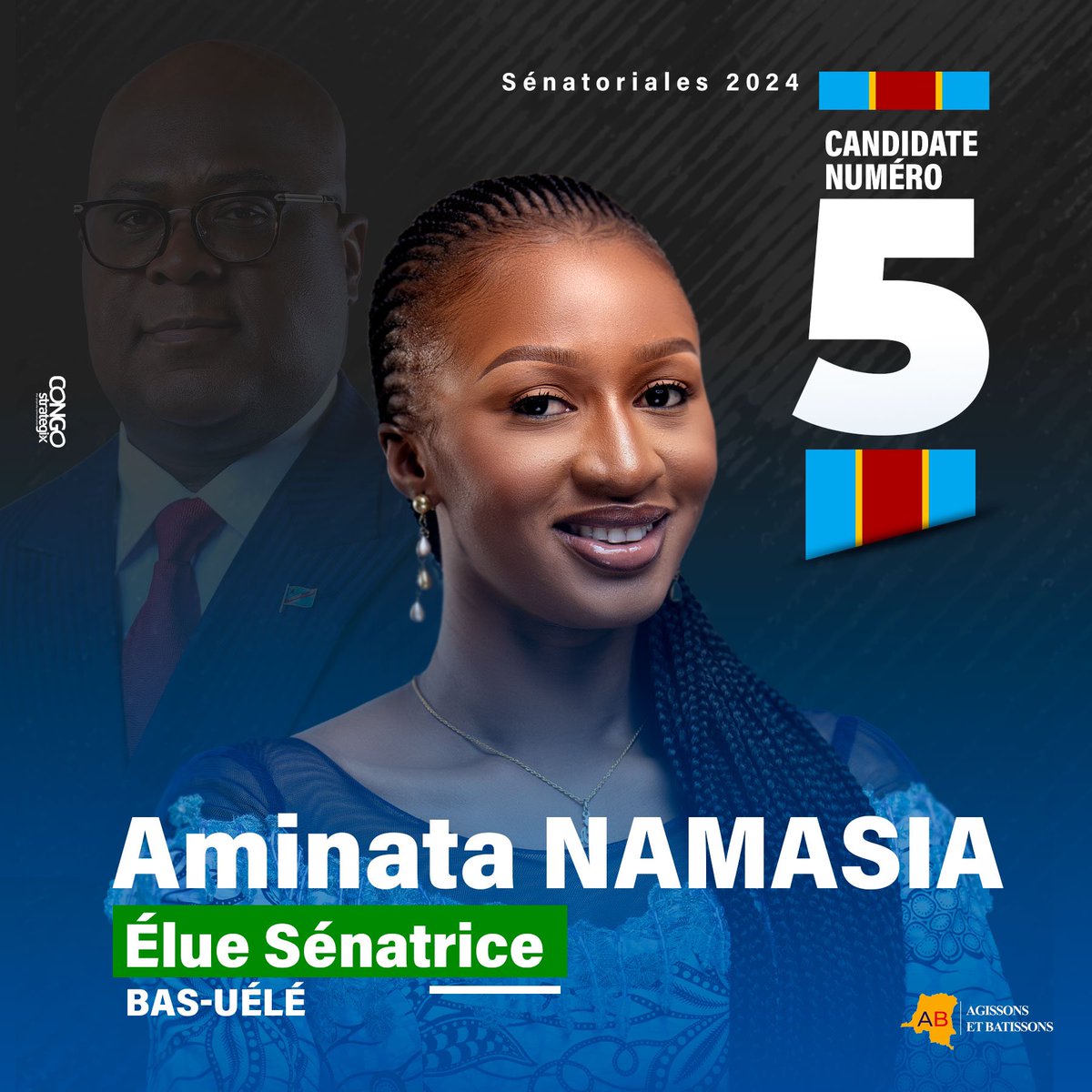 L’Honorable @AminataNamasia élue Sénatrice dans la Province du Bas-Uélé. 
Nos sincères félicitations ! 
#ANB
