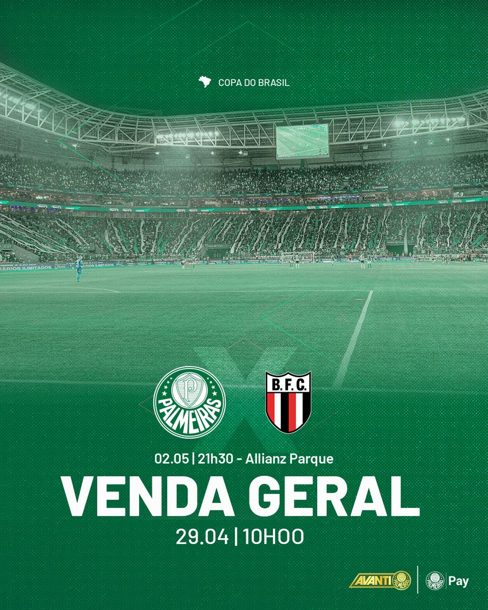 Venda geral 🔛! Garanta já seu lugar pra cantar e vibrar na nossa estreia pela Copa do Brasil! ➤ bit.ly/3xUN9Jh #AvantiPalestra