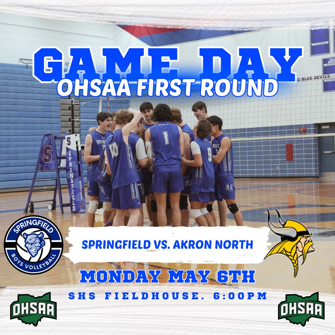 GUESS WHAT?!

WE GET TO HOST AKRON NORTH IN THE FIRST ROUND OF THE OHSAA TOURNMENT!!!!!🔥🔥🏐🏐

Mark those calendars for Monday May 6th at 6pm. 

Go DEVILS!!!! 🔥🏐😈

#ohsaaboysvolleyball #springfieldstrong 

@BCSNsports @WTOL11Toledo @toledosports @sfieldathletics @NLL_Sports