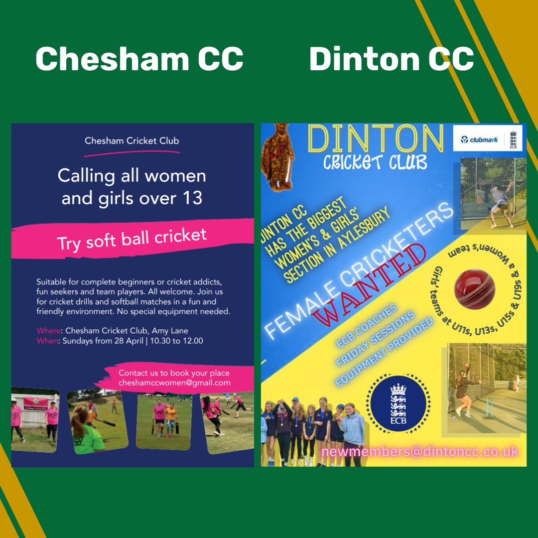 Would you like to start playing Women's or Girls' Cricket at a club near you?

There are lots of great clubs in Buckinghamshire to get involved with.

List of clubs with Women's/Girls' sections: 
buckscricket.co.uk/pages/womens-g…

Post 1/2

🦢🏏 #BucksCricket