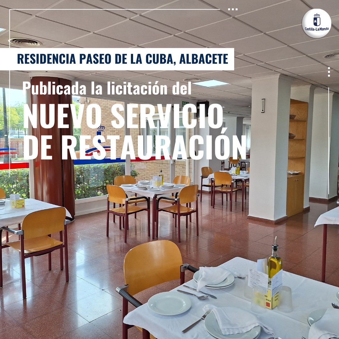 🏠El @gobjccm saca a licitación el servicio de restauración de la residencia de mayores ‘Paseo de la Cuba’ de Albacete. 🗓La duración del nuevo contrato será de tres años por un importe de 3.813.288€ ➕️ℹ️Más información: castillalamancha.es/node/382606 #CLM #BienestarSocial