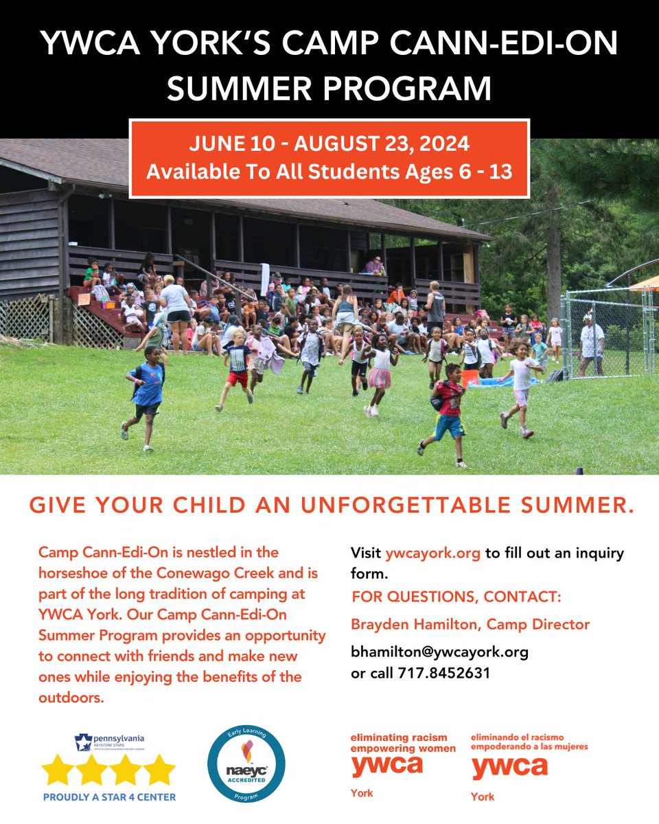YWCAYork's tweet image. Let the summer adventures begin! Secure an unforgettable season for your little adventurer with the YWCA York Camp Cann-Edi-On Summer Program 😎🏕️. Time's ticking - claim your spot & make summer memories that last a lifetime: bit.ly/49EBpI5 #ywcayork #camprogram