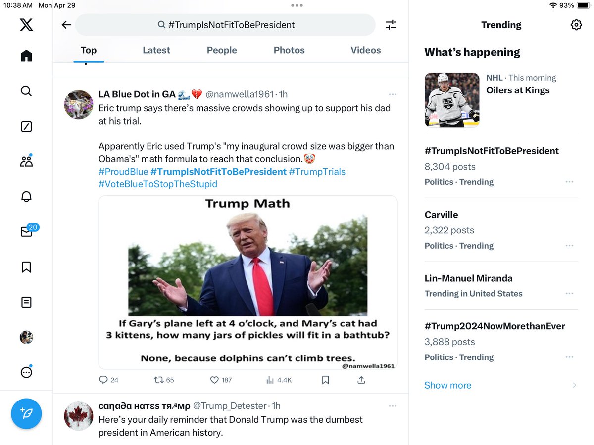 #TrumpIsNotFitToBePresident This trending is indicative of how the election will go… #TrumpIsNotFitToBePresident trends strong day after day #Trump2024NowMorethanEver flickers up, only to disappear Biden/Harris shall overcome this sickness that is MAGA