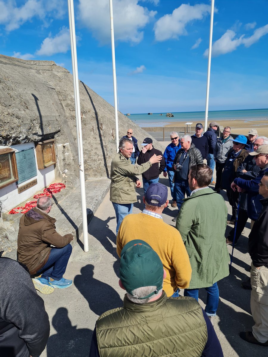 The backdrop of Gold Beach and Wn37 providing a great stage for @James1940 and @MikeHistorian to talk about Brothers in Arms on the Normandy tour. Good to be working with these guys and @WeAreTripsmiths #Dday #DDay80