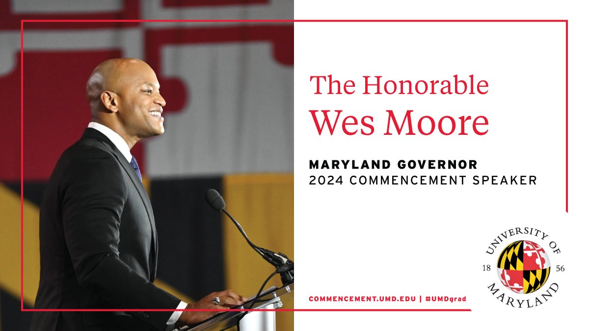 With great anticipation, I am thrilled to announce that our 2024 #UMD Commencement speaker will be @GovWesMoore. I cannot wait to welcome Governor Moore back to campus for this annual celebration of Terrapin excellence on May 20. #UMDgrad