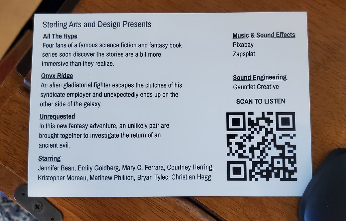 Postcards have finally arrived. Now I have something a bit more tangible to hand out to folks

#audiodrama #marketing #audio #Advertising #postcard #radiodrama #scifi #fantasy