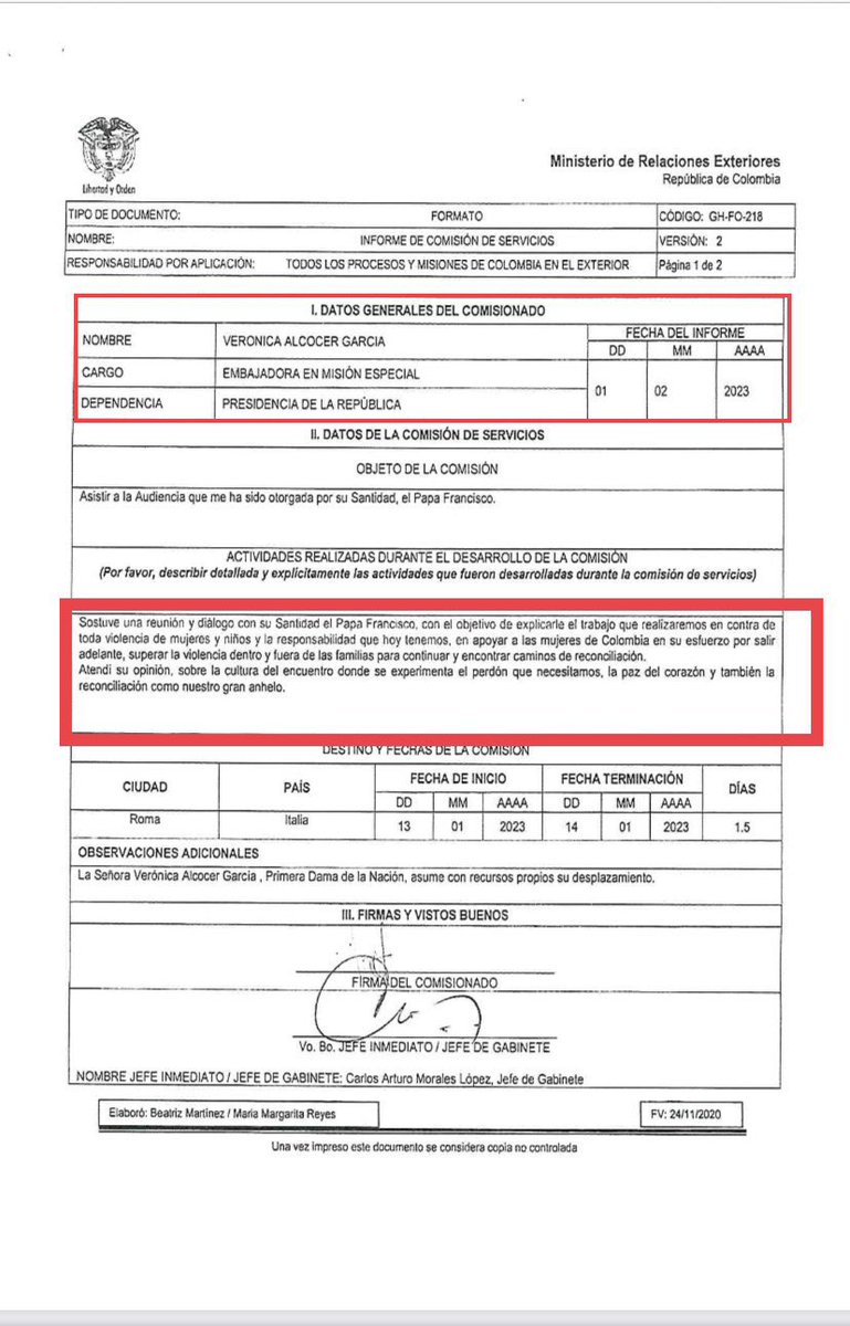 Se le acabaron los viajes a la primera Dama Veronica Alcocer. El Tribunal de Cundinamarca tumbó su nombramiento como embajadora en Misión Especial para visitar al Papa Francisco en Italia. Recordemos que el informe de su gestión fue vergonzoso.