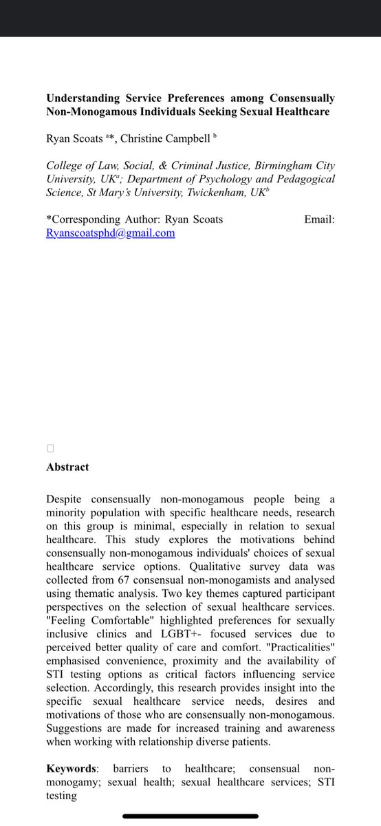 Just accepted! Our new paper on the sexual healthcare service preferences of consensually non-monogamous people. Coming soon! <a href="/SociologyBCU/">BCU Sociology (dormant account)</a>  #CNM