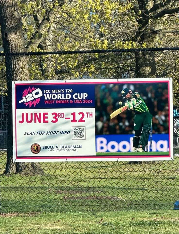 A Babar Azam banner outside the Nassau County Cricket Stadium in New York, USA👑😘#king