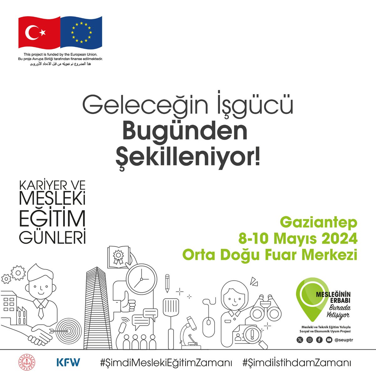 Millî Eğitim Bakanlığı Mesleki ve Teknik Eğitim Genel Müdürlüğü tarafından Avrupa Birliği Mülteciler İçin Destek Programı (FRIT) finansal desteği ve KfW iş birliği ile yürütülen "Mesleki ve Teknik Eğitim Yoluyla Sosyal ve Ekonomik Uyum Projesi (SEUP)" kapsamında geleceğin iş gücü