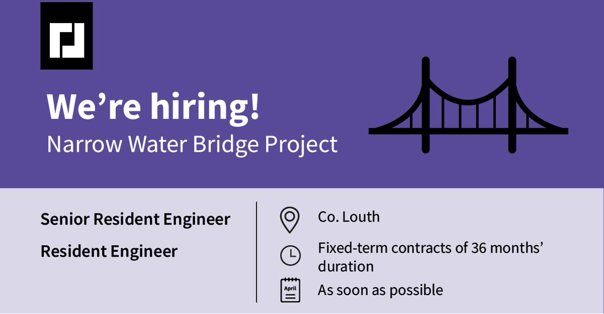 📢We're #hiring! Check out the opportunities for a senior resident engineer and resident #engineer on the Narrow Water Bridge Project in #louth 👇shorturl.at/hiR08 @louthcoco #engineering #residentengineers @irishjobfairy #engineeringjobs