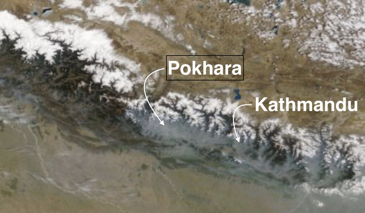 Smoke Screen: Pokhara and Kathmandu not visible from space Monday morning because of thick smoke cover.
#Nepal @aqicn #AirPollution