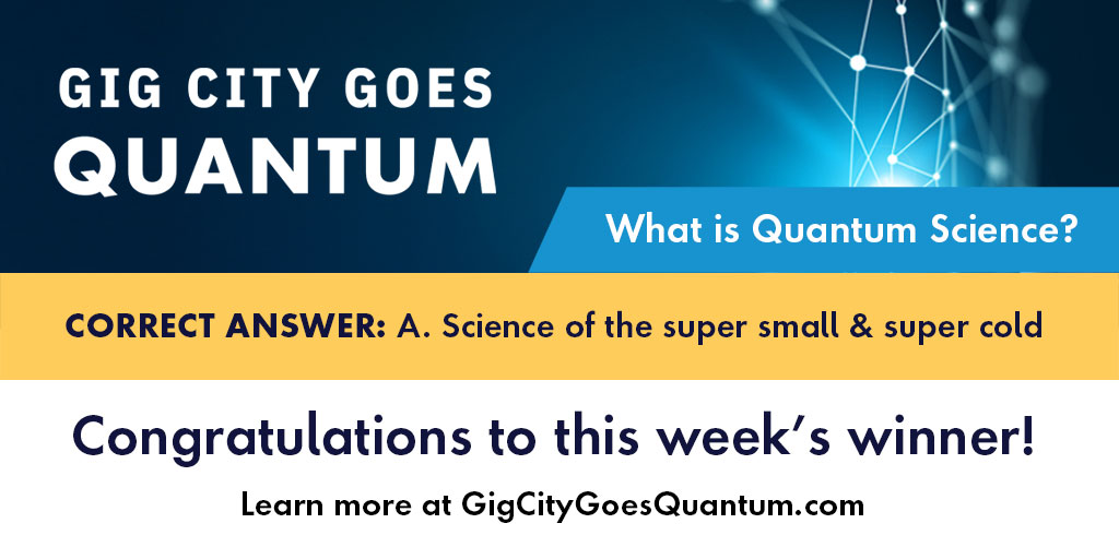 ⚛️#GigCityGoesQuantum #WorldQuantumDay 🤔What is #QuantumScience? 🙋Correct Answer: A. Science of the super small & cold Congratulations, Nancy Potter! You won a $50 gift card! Be part of reaching the goal to complete 4,000+ #quantum Learning Activities: gigcitygoesquantum.com