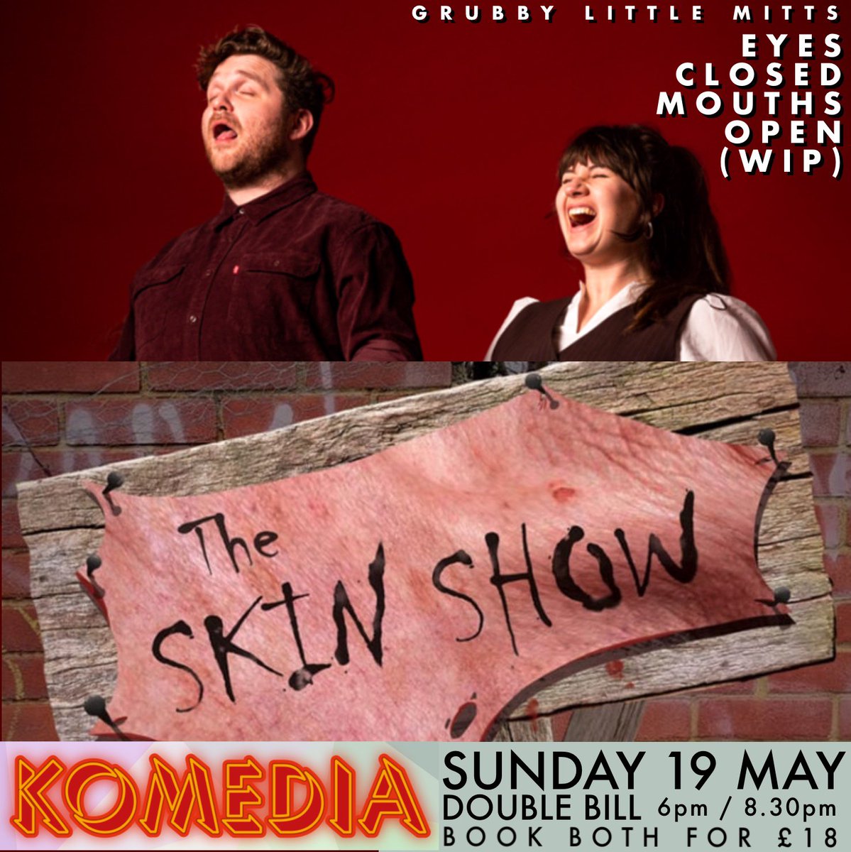 We’ve been writing all weekend with our horrible directors ahead of our DOUBLE BILL preview at <a href="/KomediaBrighton/">Komedia Brighton</a> on May 19th - here are some adjectives to describe this show: 

- mammarial
- ornithological
- extraterrestrial

🎟️👉 komedia.co.uk/brighton/comed…