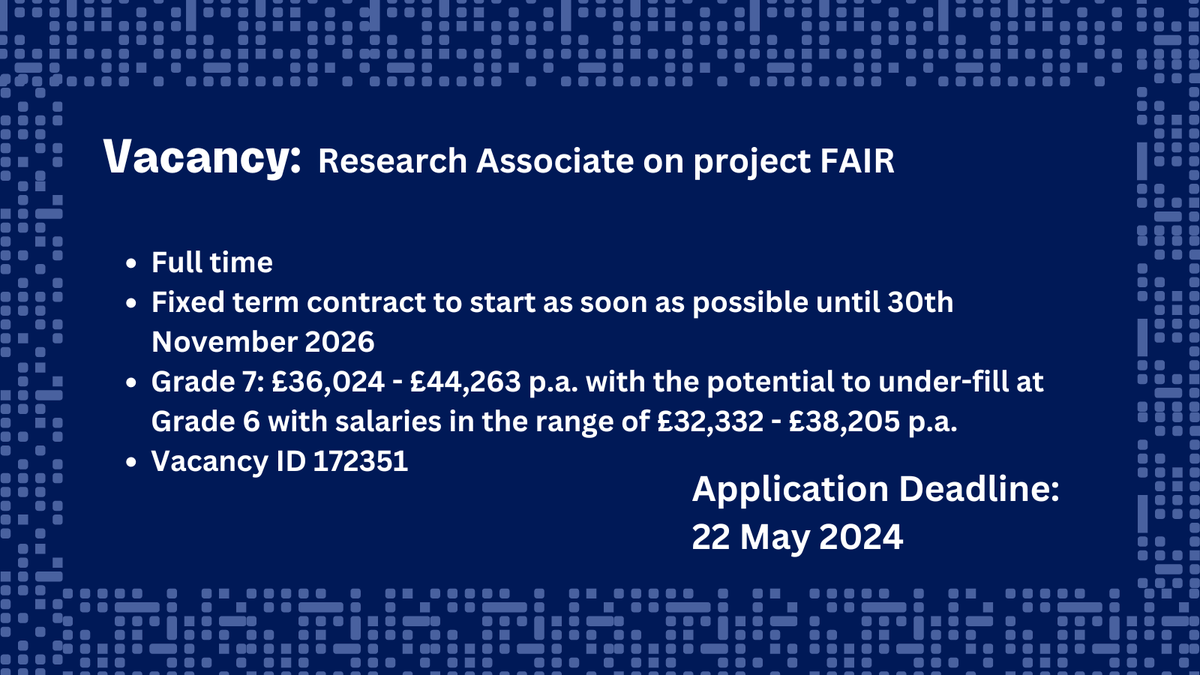 Recruiting: We're hiring a Research Associate on project FAIR, to contribute to the development of AI frameworks, models & algorithms to ensure robustness in financial systems. For details & applications: my.corehr.com/pls/uoxrecruit… #compscioxford #recruiting #OxfordRecruitment