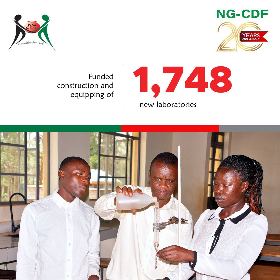 Did you know that #NGCDF has funded construction and equipping of 1,748 new laboratories? For more information click ngcdf.go.ke #NGCDFat20 #MaendeleoKwaWote ^M3
