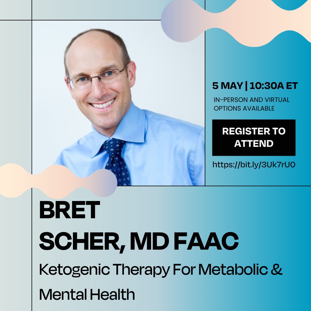 Join Metabolic Mind's director @bschermd at this year's @APApsychiatric meeting in New York City! Don't miss out on his talk with Stanford's @ShebaniMD & Mayo Clinic's Dr. Mark Frye about #ketogenictherapy. Register to attend in person or virtually: bit.ly/3Uk7rU0