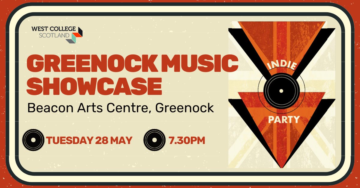 Join us for our Greenock Music students end of year showcase, 'Indie Party' on Tuesday 28 May at 7.30pm at the Beacon Art Centre.🎵 Set to be an unforgettable night of indie vibes and sensational performances. 🎤 Get your tickets 👇🏽 ow.ly/EqbE50RqTLr #WeAreWest #Music