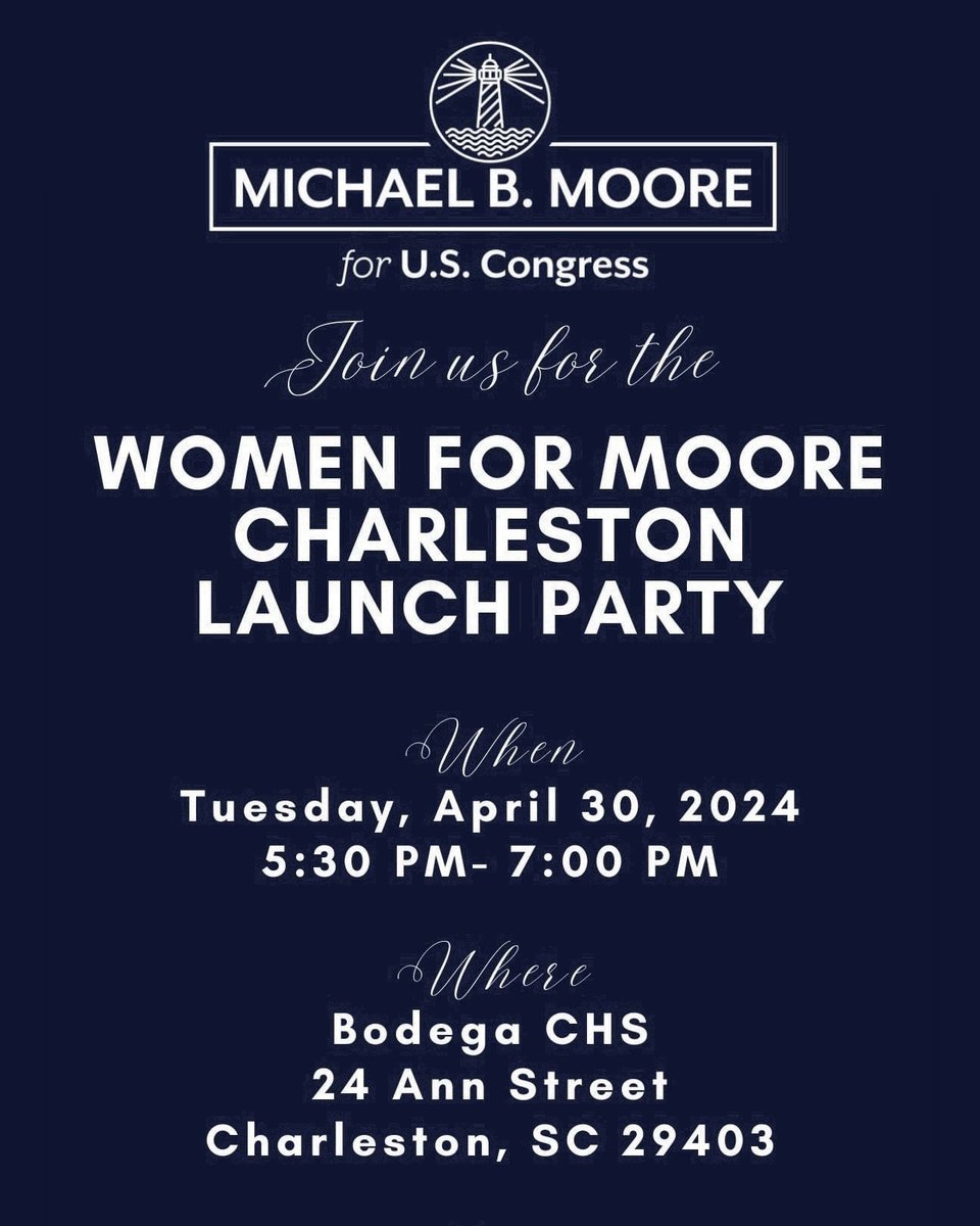 Don’t forget to RSVP to our “Women for Moore” launch party tomorrow in Charleston! Our campaign is committed to defending reproductive freedom, protecting IVF access, and restoring basic rights to the women of #SC01. Sign up here to join us: secure.actblue.com/donate/wfm4.30