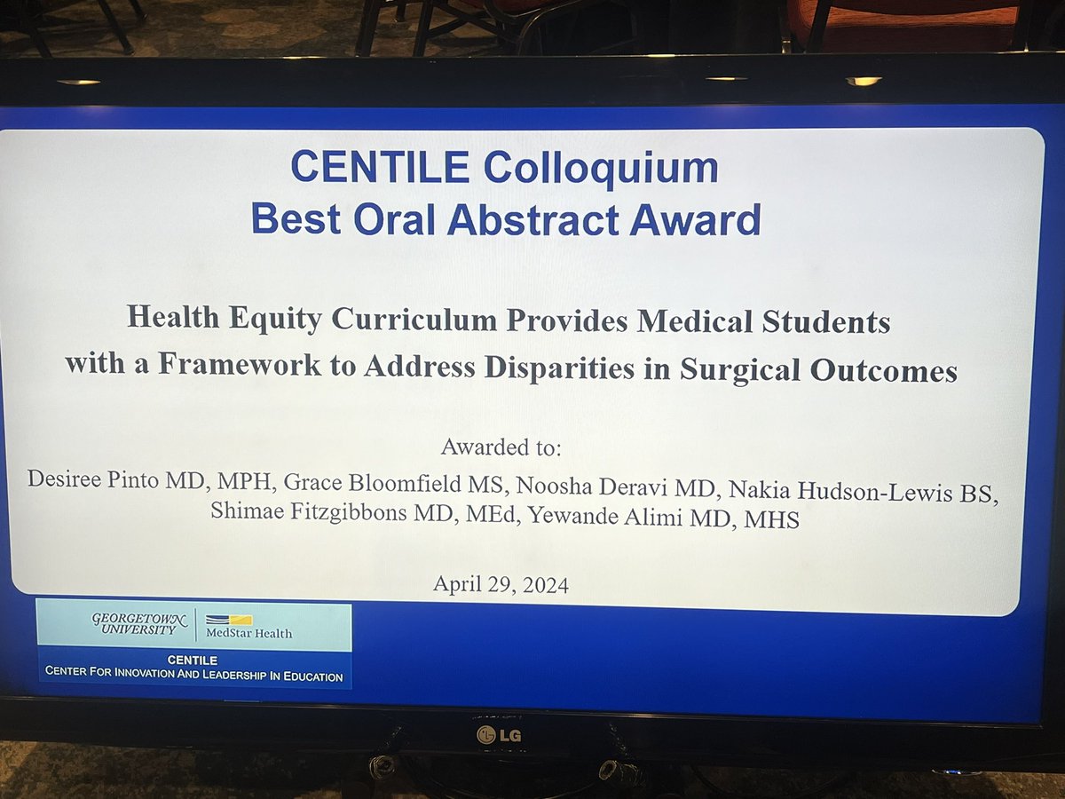 Congratulations Dr Desiree Pinto ⭐️ for Best Abstract ⭐️ Innovations in Health Care Justice & Equity. MedStar Health Research Symposium @GUH_WHCSurgRes Well 👏 done 👏. MedSTAR Trauma is PROUD👍🏽💛💪🏽