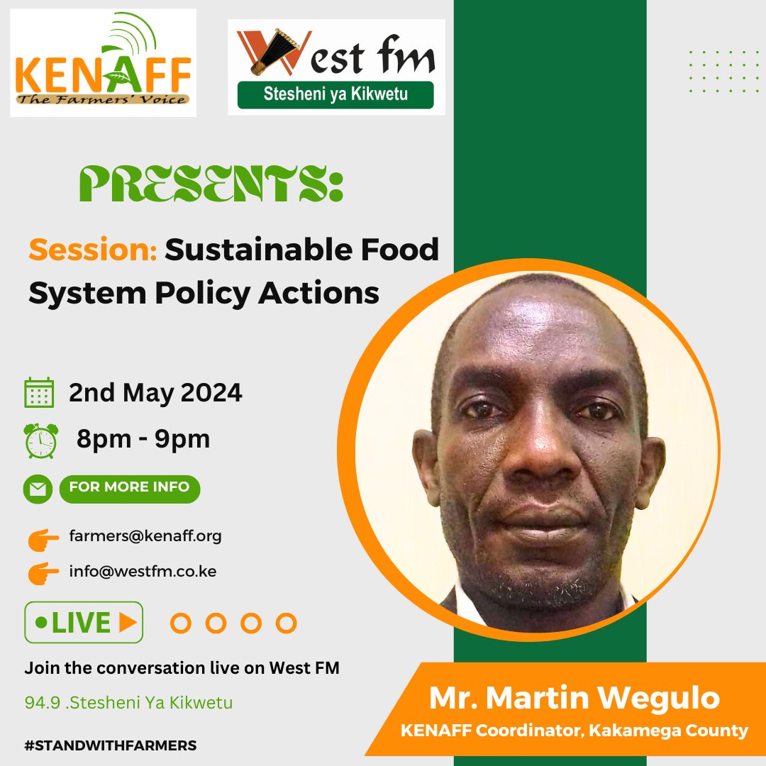 Join the conversation as our very own Mr. Martin Wegulo and Dr. Mary Stella Wabomba delve into actionable policies for sustainable food systems on WEST FM; May 2, 2024. #SustainableFoodSystems #PolicyActions