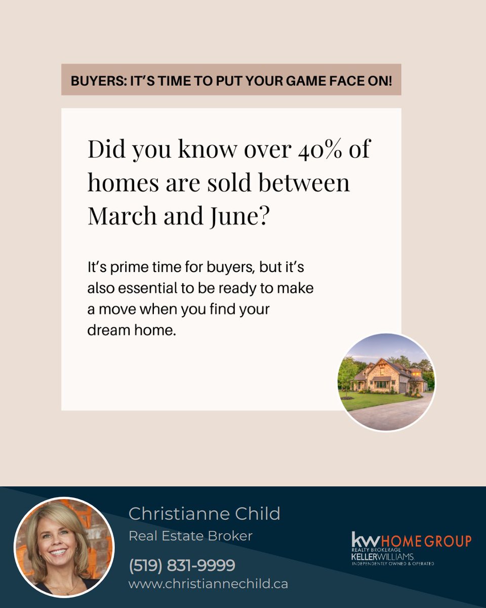 Real estate's hottest season is here! Get ahead with a pre-approval, clarity on must-haves, and a solid budget. Preparedness is your ticket to securing the home you've always wanted. Ready to take on the market? 

#christiannechild #guelphrealestate #realestateguelph #guelph