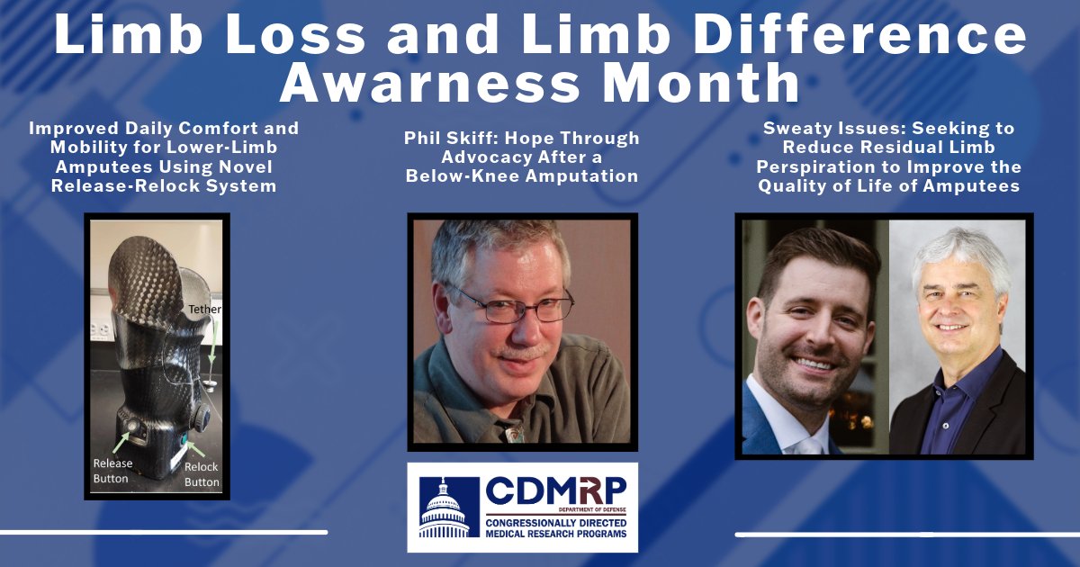 Join us in honoring Limb Loss and Limb Difference Awareness month ! Read more about how CDMRP supports research and recognizes those affected. cdmrp.health.mil/prorp/research… cdmrp.health.mil/CWG/stories/20… cdmrp.health.mil/oporp/research… #limbloss #military #prosthetics #orthotics #awareness #research