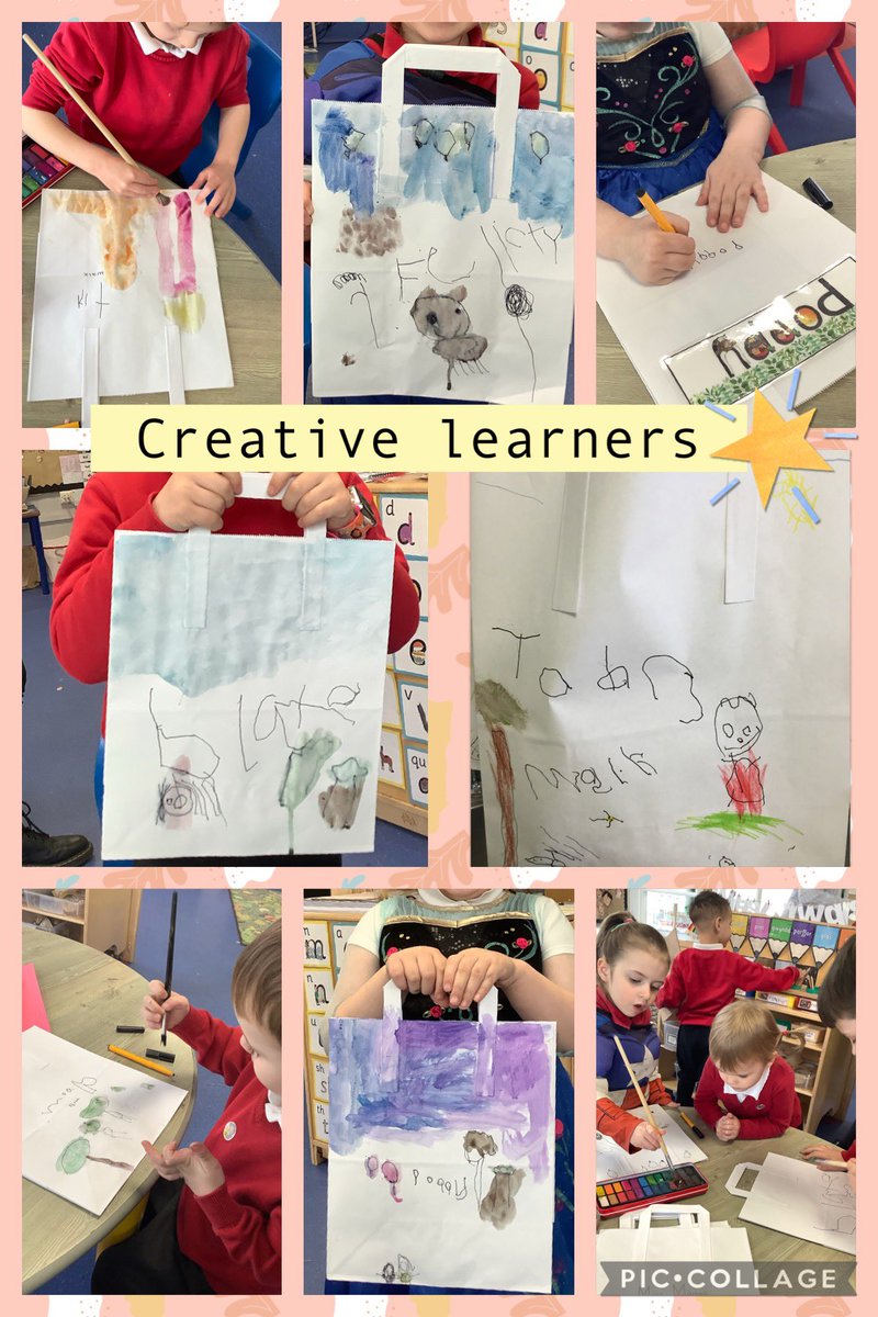 Waw Gwaith! ⭐️ Meithrin designed gorgeous bags ready to collect things on their nature walk 🤩 🍃 🌳 You are #creativelearners #signsofspring  @garntegprimary @Miss_Mitchell20 @mrsnsafdar95