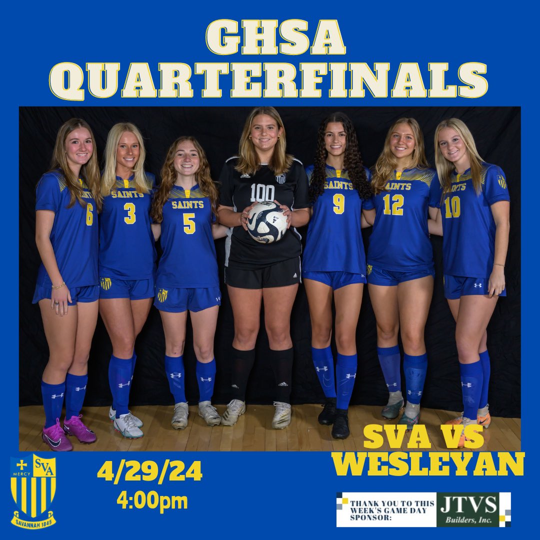 It’s GAME DAY for SVA Soccer! Good luck to our Saints as they head to Wesleyan to compete in the Elite 8 in GHSA State Championships! The ladies will kick off today at 4pm! Safe travels and good luck! We are cheering you on! #svaathletics #stvincentsacademy #GoSaints