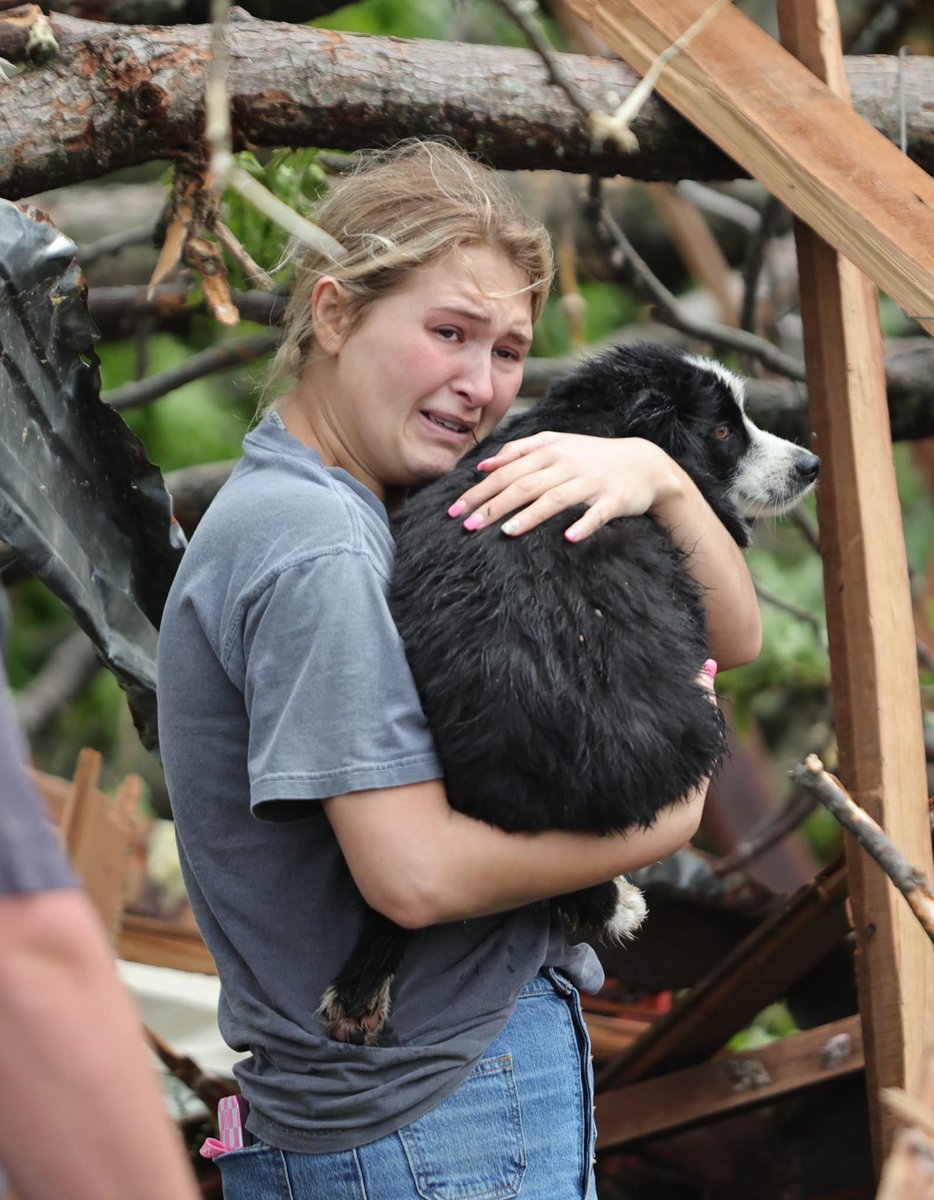 The unfiltered joy of finding a pet amid the rubble of a tornado. Captured in Sulphur, Oklahoma, by Blake Seale Photography over the weekend.