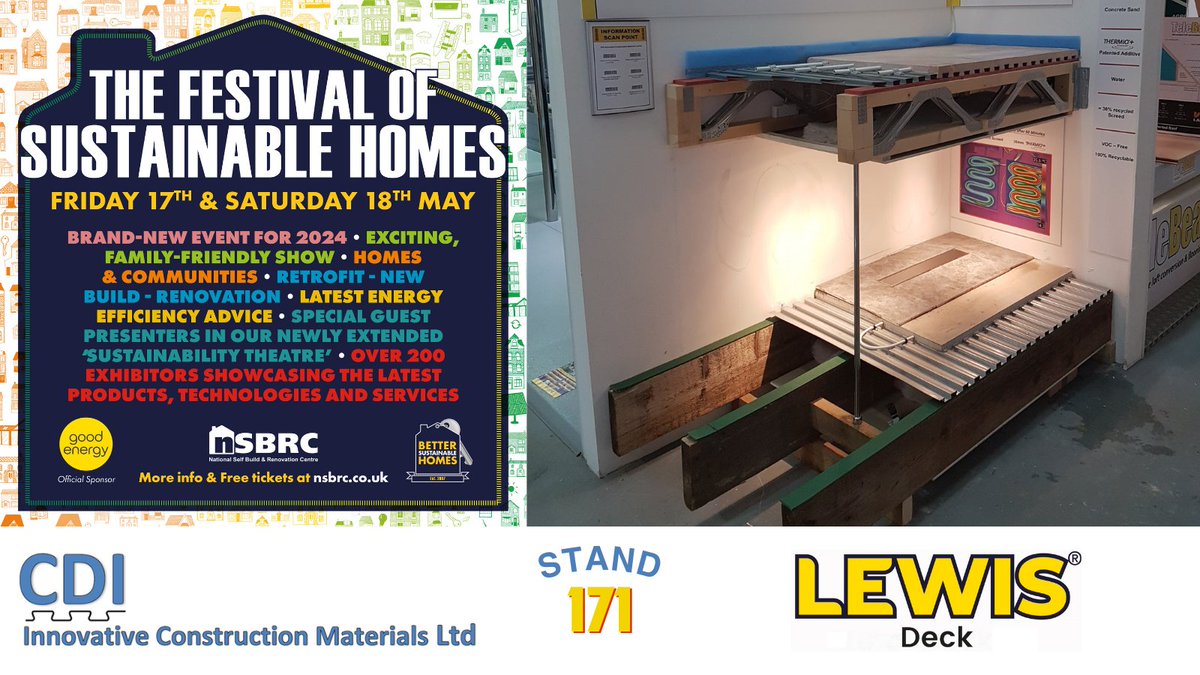 Our next exhibition is at the <a href="/NSBRC/">NSBRC</a> next month. "The Festival of Sustainable Homes" is on over the 16th &amp; 17th May and we'll be there as part of this "festival" with our #LewisDeck system the headline act! 

We also promise not to allow Chris to bring his guitar!!