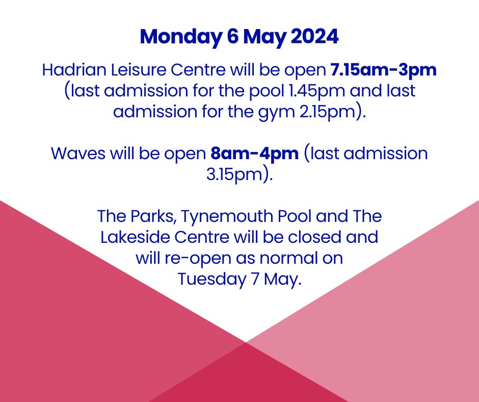 Information on which leisure centres are open and closed this bank holiday Monday 👇