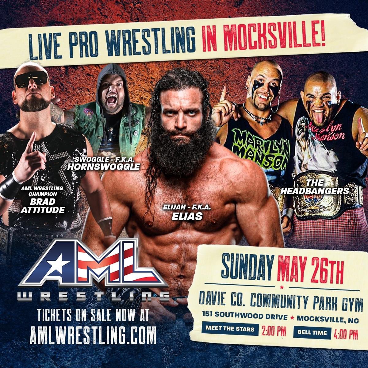 🚨AML Wrestling presents Live To Win Featuring Special Guests fka Elias, fka Hornswoggle, AJ Francis fka Top Dolla & Arn Anderson. Also appearing: The Headbangers 🎟 on sale 4/30 at 8pm amlwrestling.com/tickets 5/26/24 #Mocksville, NC Meet The Stars at 2pm First Match at 4pm