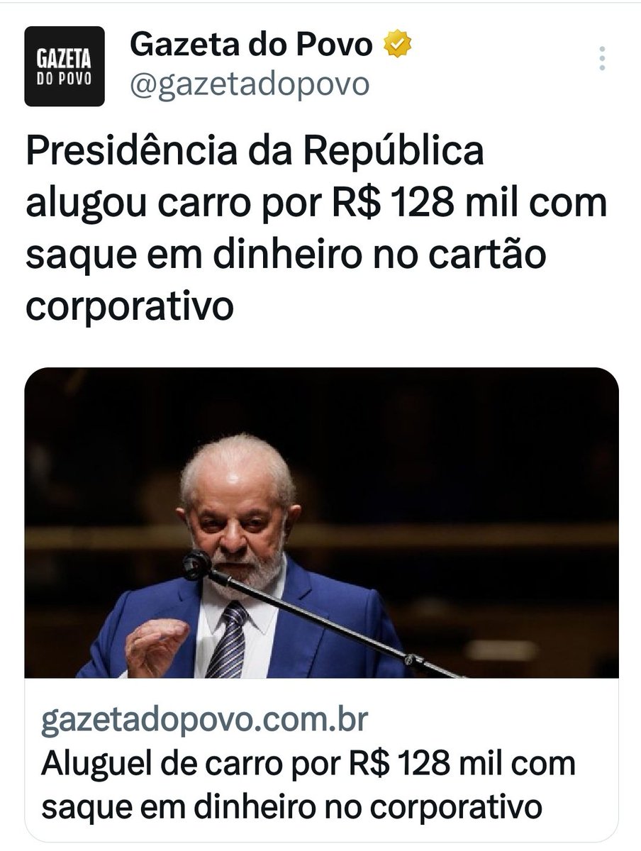 🎴Olha isso, galera!

A ORCRIM petista pagou, com o nosso dinheiro, R$ 128 mil pelo aluguel de um carro!

Foi isso mesmo o que vc leu. Estão roubando com os pés e mãos! 

Larápios!
@LulaOficial