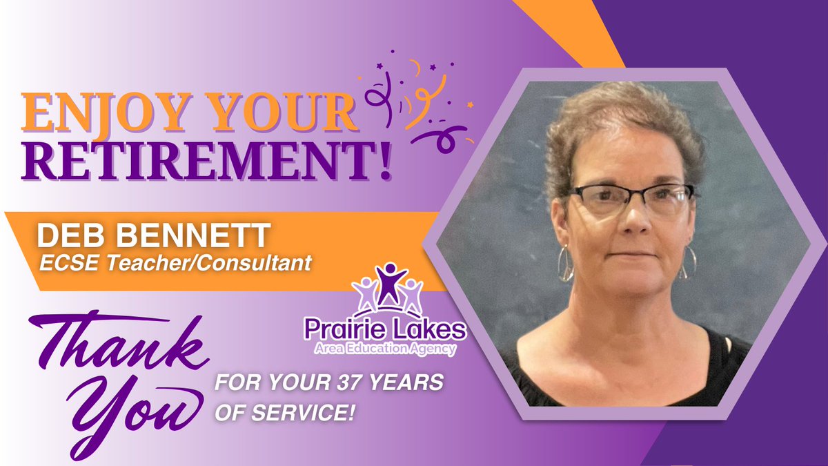 Deb Bennett, ECSE Teacher/Consultant, is retiring after serving #PLAEA for 37 years! We are so grateful for her decades of hard work supporting students, educators, and families throughout our region.

Congratulations on your retirement, Deb! 💫#EveryDayAtPLAEA