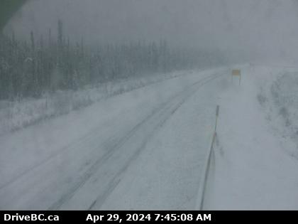 Motorists travelling to the BC Peace Region, snow mixed with rain is in the forecast all day Monday. Southern sections in the Fort Nelson region to the Pine Pass. #FortStJohn #Chetwynd #DawsonCreek
DriveBC Photo: Sikanni Chief north of Fort St. John on the Alaska Highway.