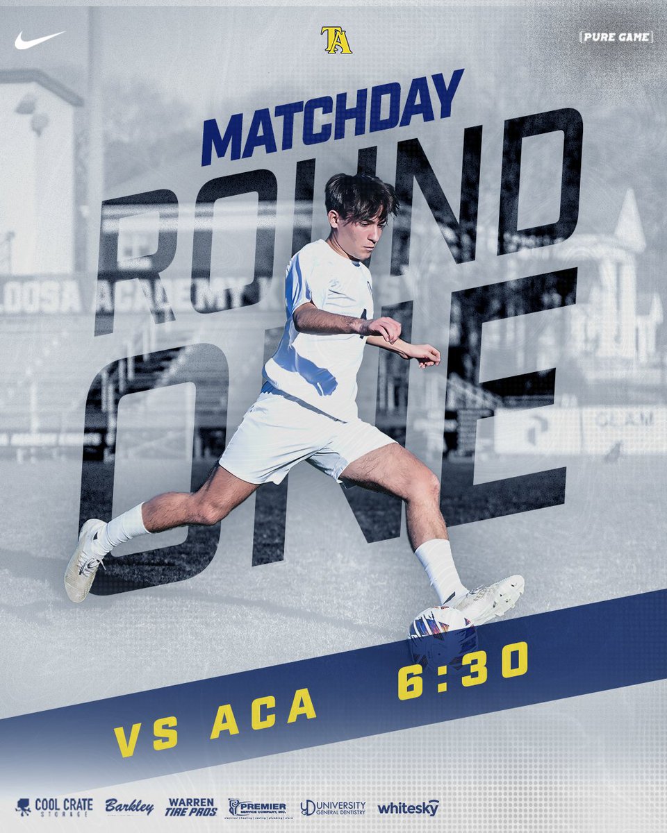 ⚽️ 𝗥𝗢𝗨𝗡𝗗 𝗢𝗡𝗘 𝗔𝗧 𝗧𝗔 ⚽️ The TA Knights will host Alabama Christian Academy in the first round of playoffs tonight at home! Come out and support! Kickoff is at 6:30pm. #TuscaloosaAcademy #GoKnights🥅