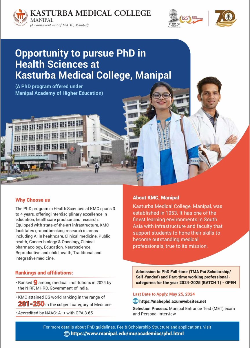 #PhD #MedTwitter Are you considering a PhD as your next step? Come and work with us! @kmc_manipal @KMC_Socialmedia