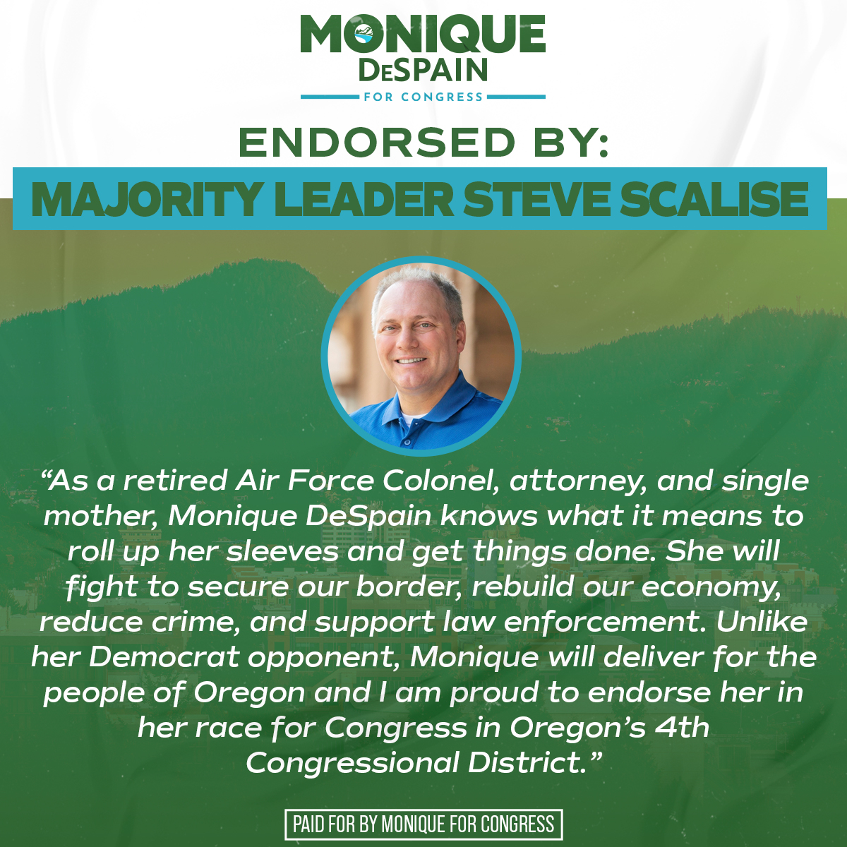 It’s my distinct honor to have the endorsement of Republican Majority Leader @SteveScalise in my campaign to unseat corrupt career politician @ValHoyle & bring my commonsense, accountability-focused, problem-solving leadership to Congress #deploymonique moniqueforcongress.com/news/2024/04/h…