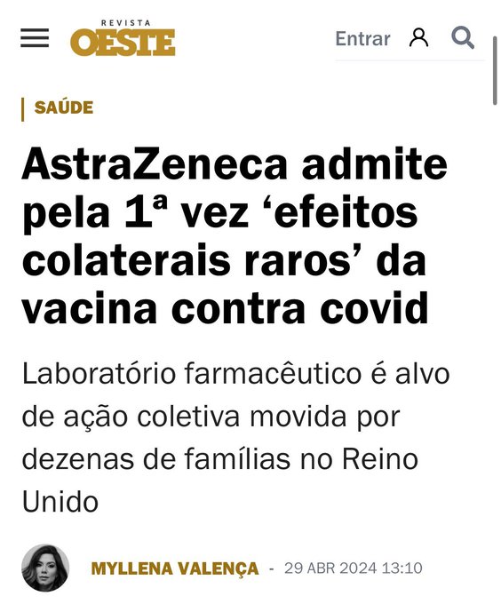 Podem apostar: quando TODOS os laboratórios finalmente admitirem esses mesmos efeitos, TODOS os ditos 'especialistas' defensores das vacinas admitirem que não entendiam nada do assunto, TODA a imprensa militante colaborou com o terror imposto pelos políticos interessados apenas